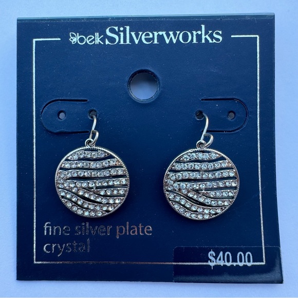 NEW! Women’s Fine Silver Plate Crystal Earrings by Belk Silverworks NWT - Picture 2 of 4